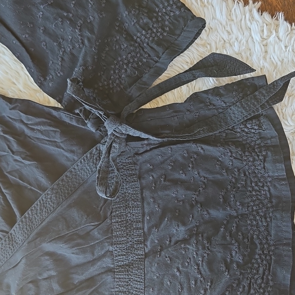 H&M Black Textured Tie-Waist Wrap Blouse